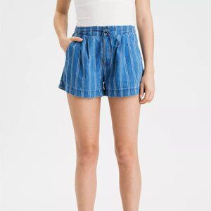 AE American Eagle Outfitters High Waist Denim Mid Length Striped Shorts